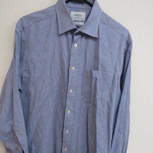 Charles Tyrwhitt Slim Fit Blue Geometric Long Sleeve Button-Up Shirt 17-34